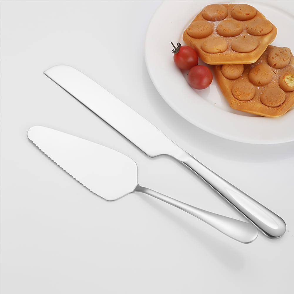tiokin Juego de cuchillos y servidores para tartas de boda, juego de corte de pastel de acero inoxidable, 2 piezas, incluye cortador de pasteles y