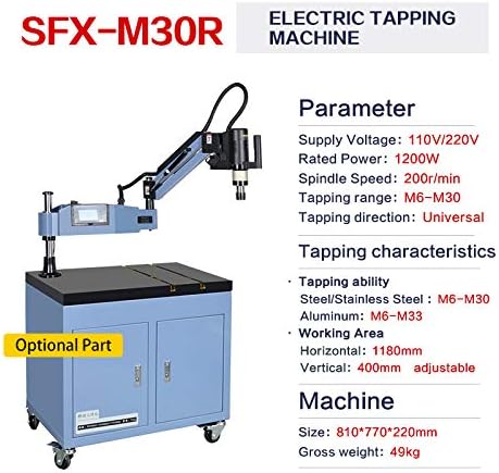 USA Stock ZAC 110V M6-M30 – Máquina de roscado eléctrica de brazo flexible con brazo de roscado universal de 200 rpm, 12 pinzas TC820 ANSI incluidas