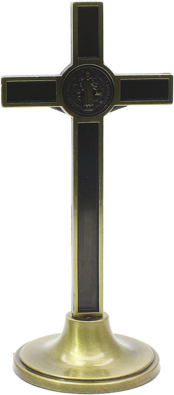 Crucifijo de pie con soporte desmontable, 4.5 pulgadas de metal católico de Jesucristo Cruz de Jesús estatua escultura para el hogar, oficina,