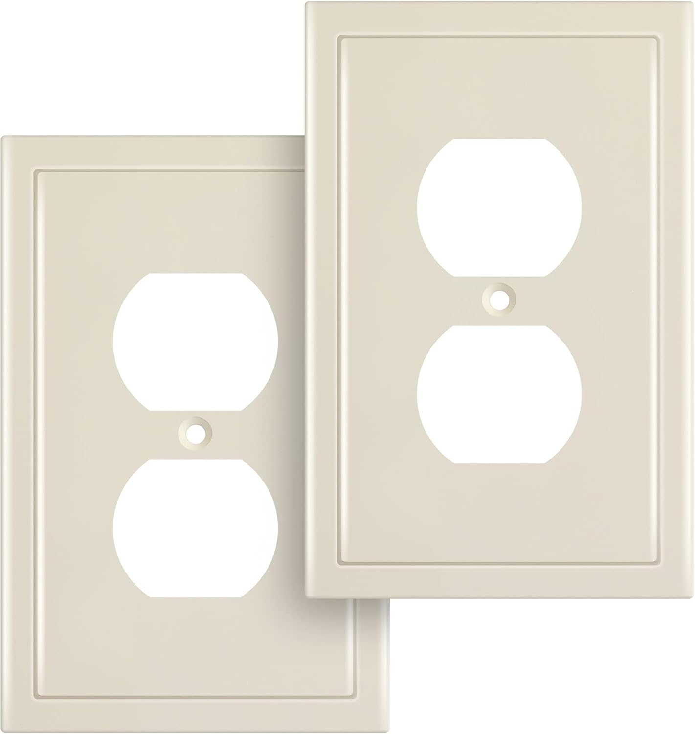 Placa decorativa de pared con borde moderno, tapa de tomacorriente para cubrir enchufe, aleación de zinc maciza duradera (dúplex simple, paquete de