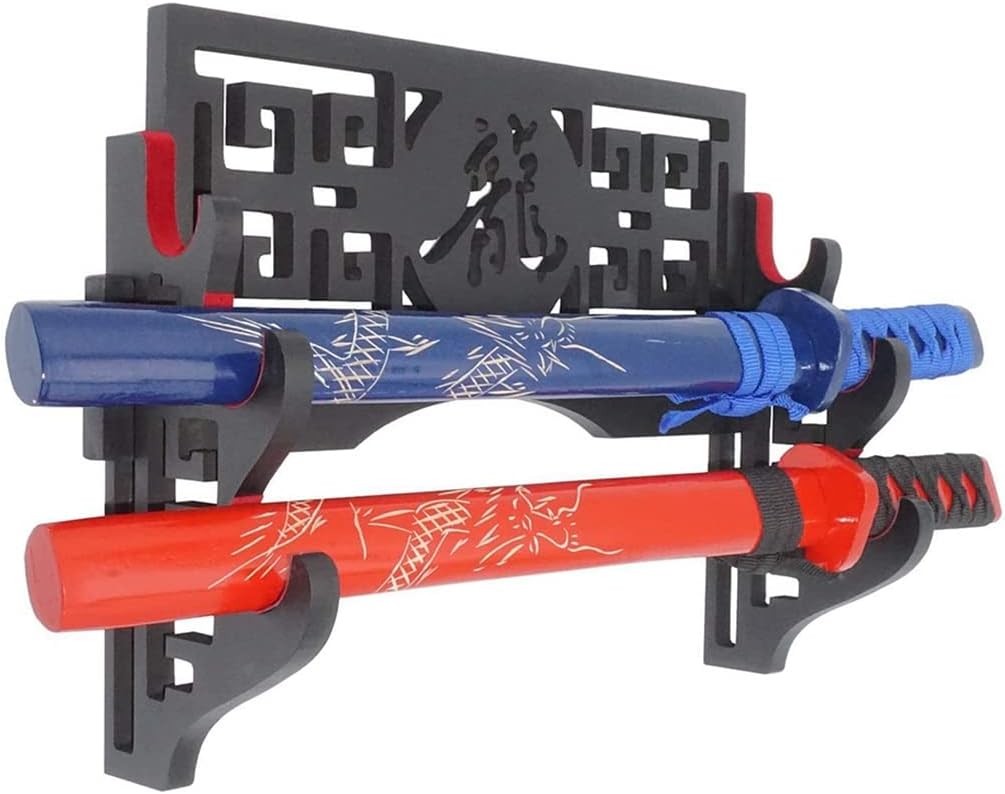 Soporte de pared de terciopelo con tiras de fieltro para Katana Wakizashi (dragón de 3 niveles)