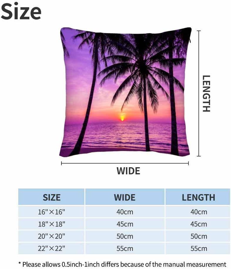 WONDERTIFY Juego de 2 fundas de almohada cuadradas con palmeras y océano, playa, para cojín decorativo, cama, sofá, sofá, morado, 20 x 20 pulgadas