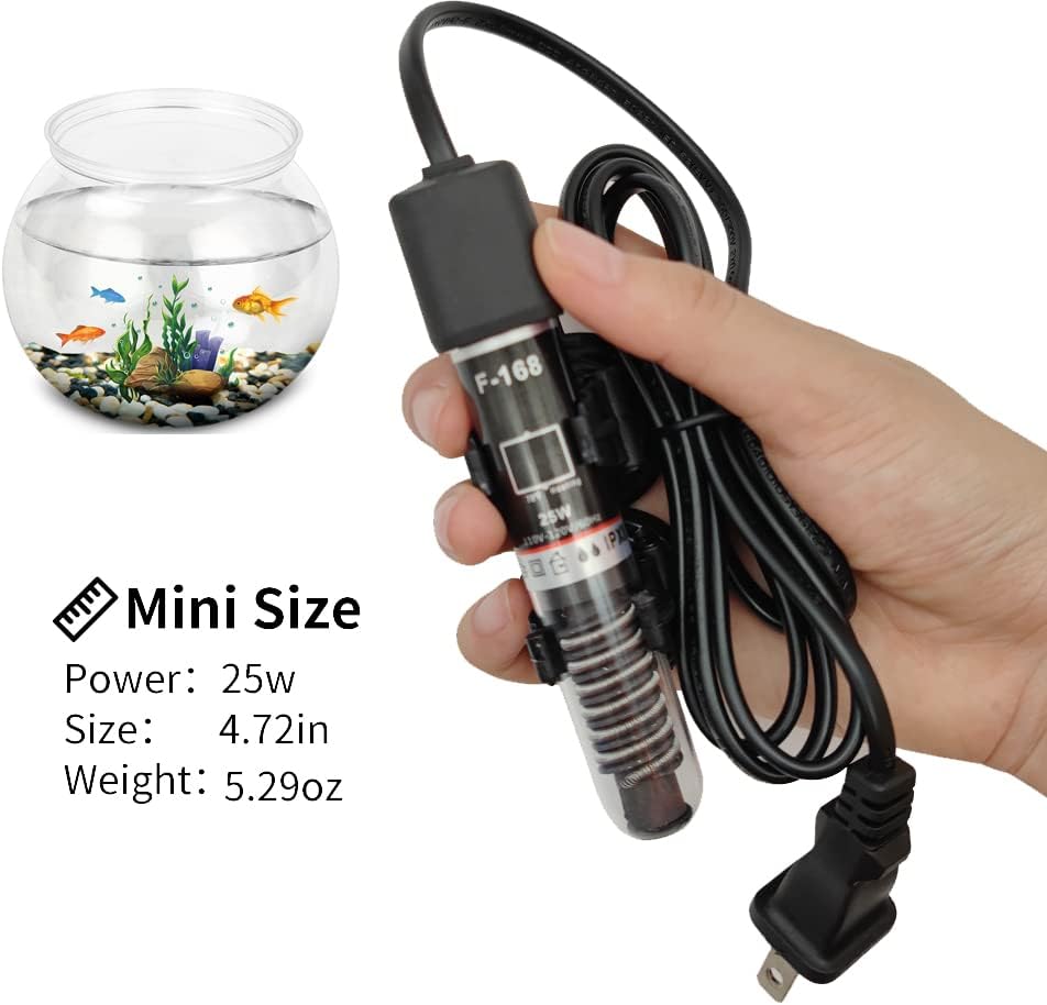 Mini calentador de acuario, termostato de calentador Betta sumergible pequeño de 25 W50 W con termómetro libre, peceras de menos de 6 galones (25 W)