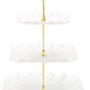 Coitak Soporte para cupcakes de 3 niveles, soporte de plástico escalonado, bandeja cuadrada para postres para fiestas de té, baby shower y boda Coitak Soporte para cupcakes de 3 niveles, soporte de plástico escalonado, bandeja cuadrada para postres para fiestas de té, baby shower y boda