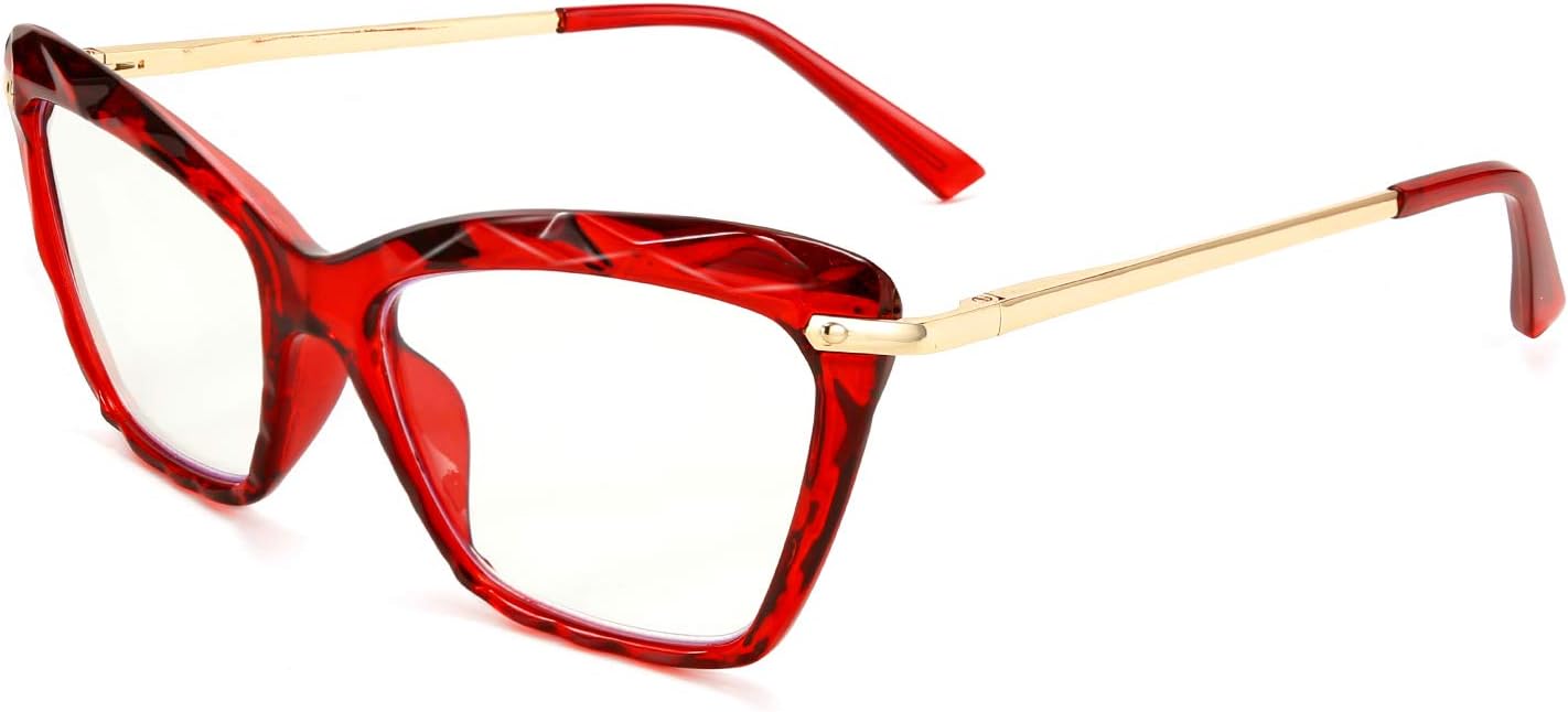 FEISEDY Gafas de lectura de ojo de gato de cristal, con bloqueo de luz azul, antifatiga ocular, B2596, vino, 2.5x