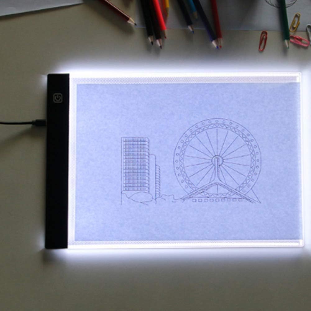 Caja de luz de rastreo, brillo A5 ajustable 3 niveles de atenuación LED almohadilla de luz para animación, diseño de pintura, dibujo, boceto