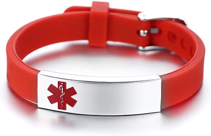 HEABY Pulsera de identificación personalizada con alerta médica grabado, regalo personalizado, pulsera ajustable para hombres y mujeres en primeros