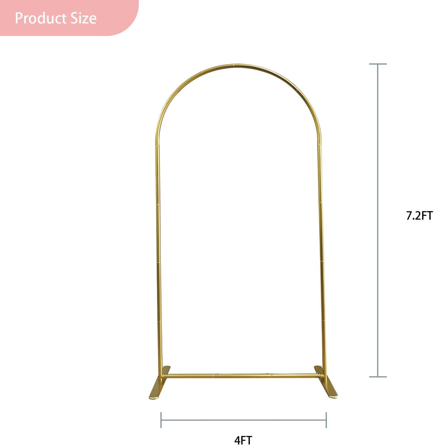 Soporte de telón de fondo de arco de boda de 7.2 pies, soporte de telón de fondo arqueado de globo de boda dorado marco de arco cuadrado para fiesta
