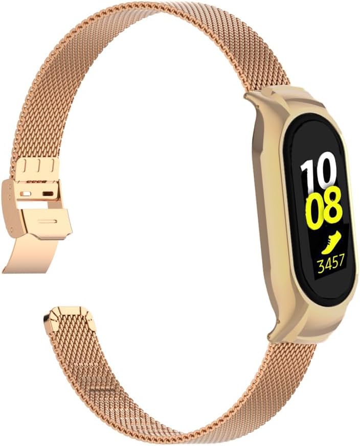 Gheper Correa de reloj de metal compatible con Samsung Galaxy Fit2 SM-R220 de acero inoxidable con marco de bisel protector con diseño de malla para
