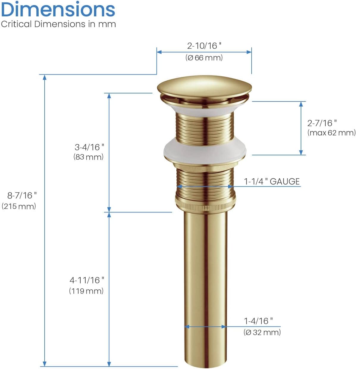 Tapón de drenaje desplegable para lavabo de baño, cubierta completa sin desbordamiento (oro cepillado)