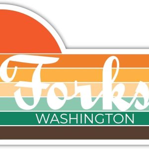 Tenedores Washington – Calcomanía retro vintage de 2 x 1.25 pulgadas, diseño estético de la ciudad de los años 70 Tenedores Washington – Calcomanía retro vintage de 2 x 1.25 pulgadas, diseño estético de la ciudad de los años 70