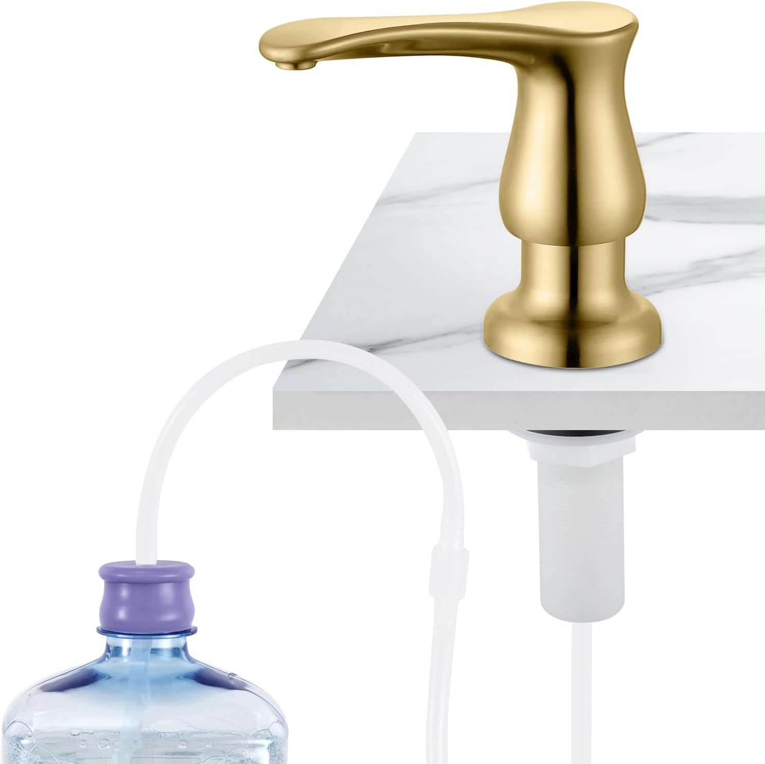 GAGALIFE Dispensador de jabón para fregadero de cocina, dorado cepillado, dispensador de jabón debajo del fregadero con kit de tubo de extensión de