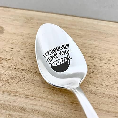 BIGEVENTS I Cerealsly Love You – Cucharas de cereales divertidas para amantes de los cereales grabadas, regalo práctico para papá, cuchara de