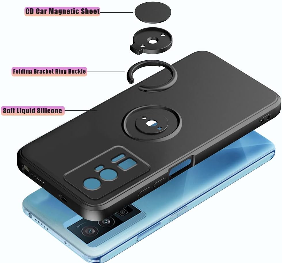 Funda compatible con Poco F5 Pro con soporte de anillo negro, funda para teléfono Xiaomi Poco F5 Pro, funda de silicona líquida con forro de