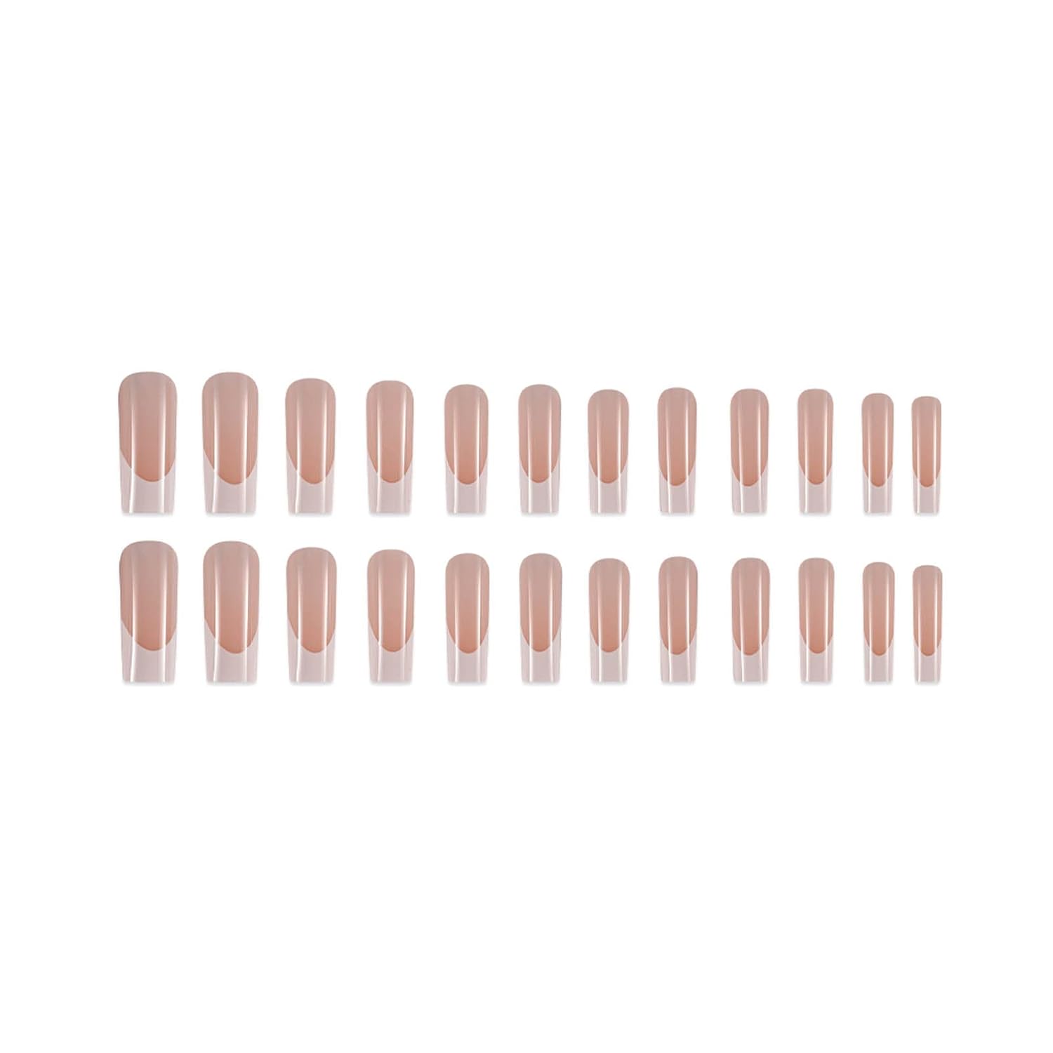 Kamize – Uñas postizas largas a presión francesas cuadradas de cobertura completa, uñas postizas acrílicas color nude para mujeres y niñas, 24