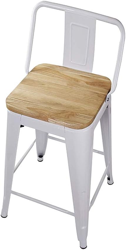 GIA Juego de 2 taburetes de bar de metal con respaldo alto de 24 pulgadas, asiento de madera natural, capacidad de peso de más de 300 libras, listos