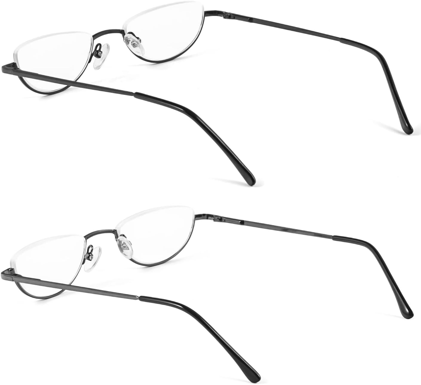 REAVEE Paquete de 2 lentes de lectura de media lente para hombres y mujeres, bisagra de resorte, lentes de lectura de medio marco de metal, lentes
