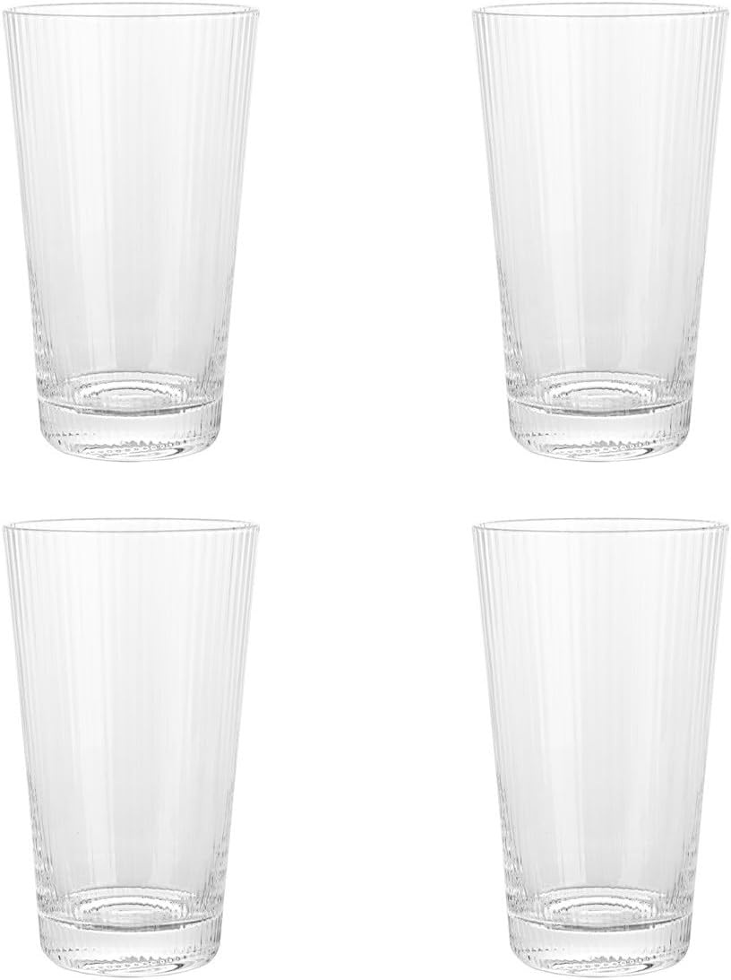 elle decor Vasos altos acanalados, juego de 4 vasos altos de 16 onzas, vasos de agua para ginebra y tónicos, cócteles y jugos, vasos apilables de