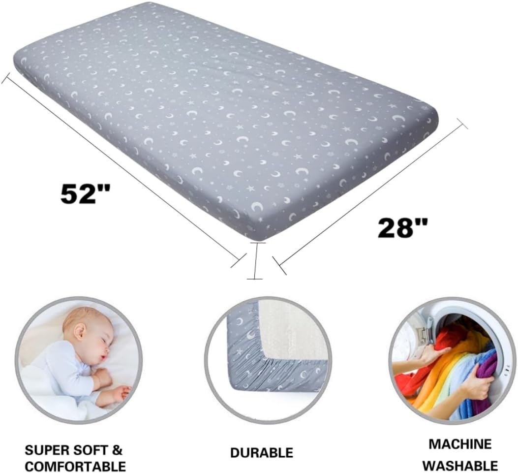 Juego de 4 sábanas bajeras unisex de estrellas y luna para bebés, niños o niñas (sábanas para cuna)