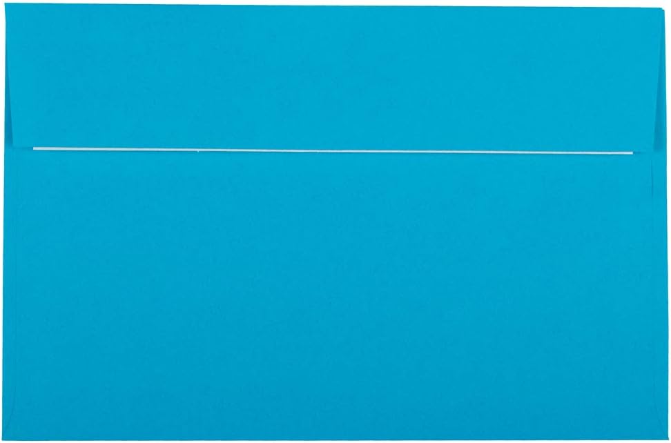 JAM PAPER Sobres de invitación de colores A9 con cierre de despegar y sellar, 5 34 x 8 34, reciclados, color azul, paquete de 100 unidades