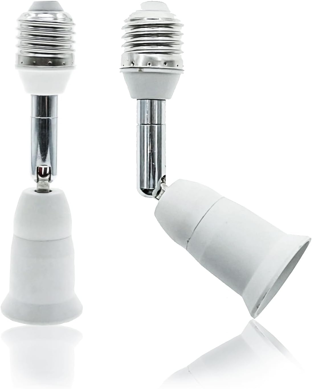 Paquete de 2, extensor de enchufe E26E27, 4.5 pulgadas, vertical 90 horizontal 360 ajustable, 100V – 250V, máximo 150W, base de tornillo mediano