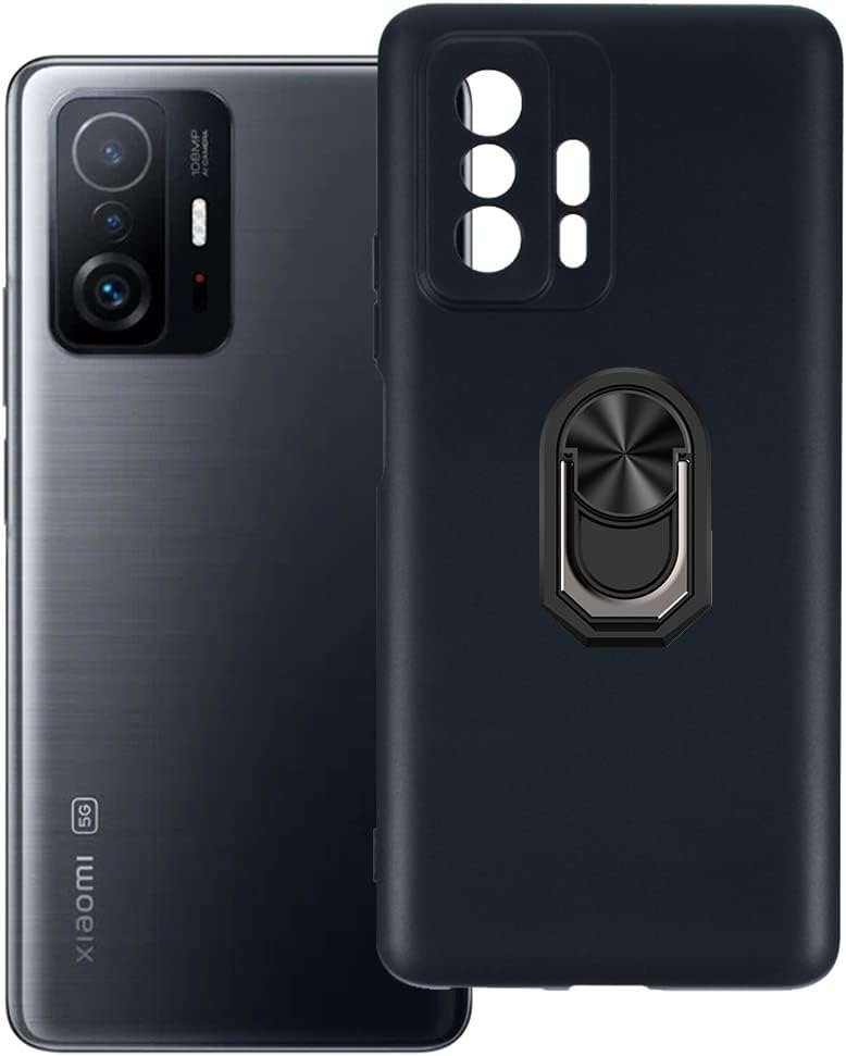 Funda de teléfono ultra fina para Xiaomi Mi 11T 5G + soporte de anillo soporte de soporte, gel pudín de silicona suave para Xiaomi Mi 11T Pro 6.67