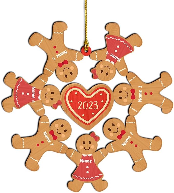 Adorno familiar personalizado, adorno de Navidad familiar de pan de jengibre, adorno familiar de galletas, adorno de árbol de Navidad con nombres de