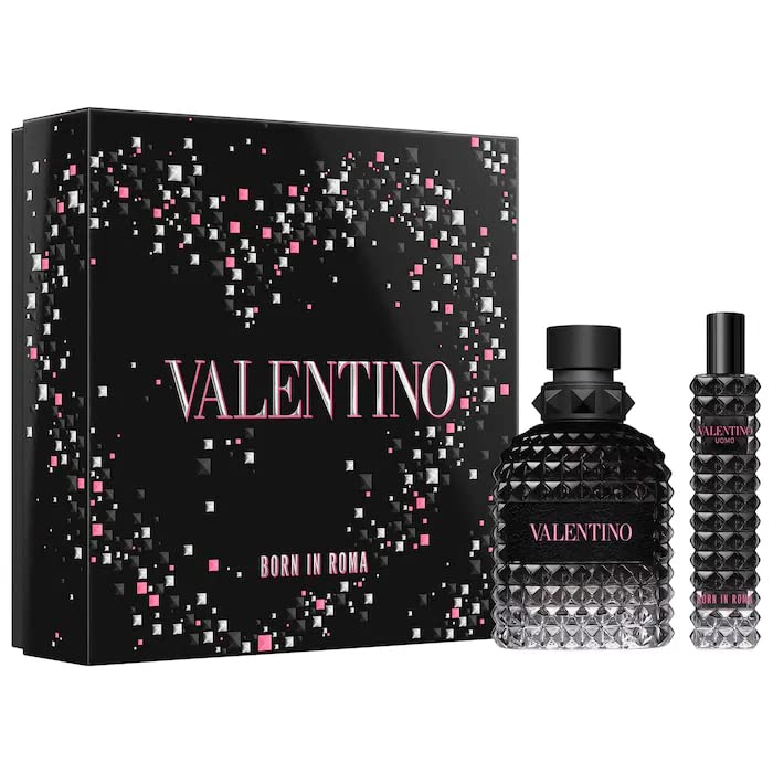 Valentino Uomo Born in Roma – Set de regalo de viaje de 2 piezas para hombres (3.4 onzas Eau De Toilette Spray + spray de viaje de 0.50 onzas)