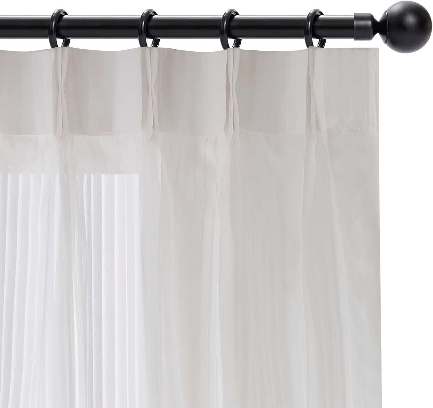 CHEFRU 2 paneles de cortinas plisadas blancas para ventana de 108 pulgadas de largo, 2 paneles de cortinas semitransparentes con rayas verticales,