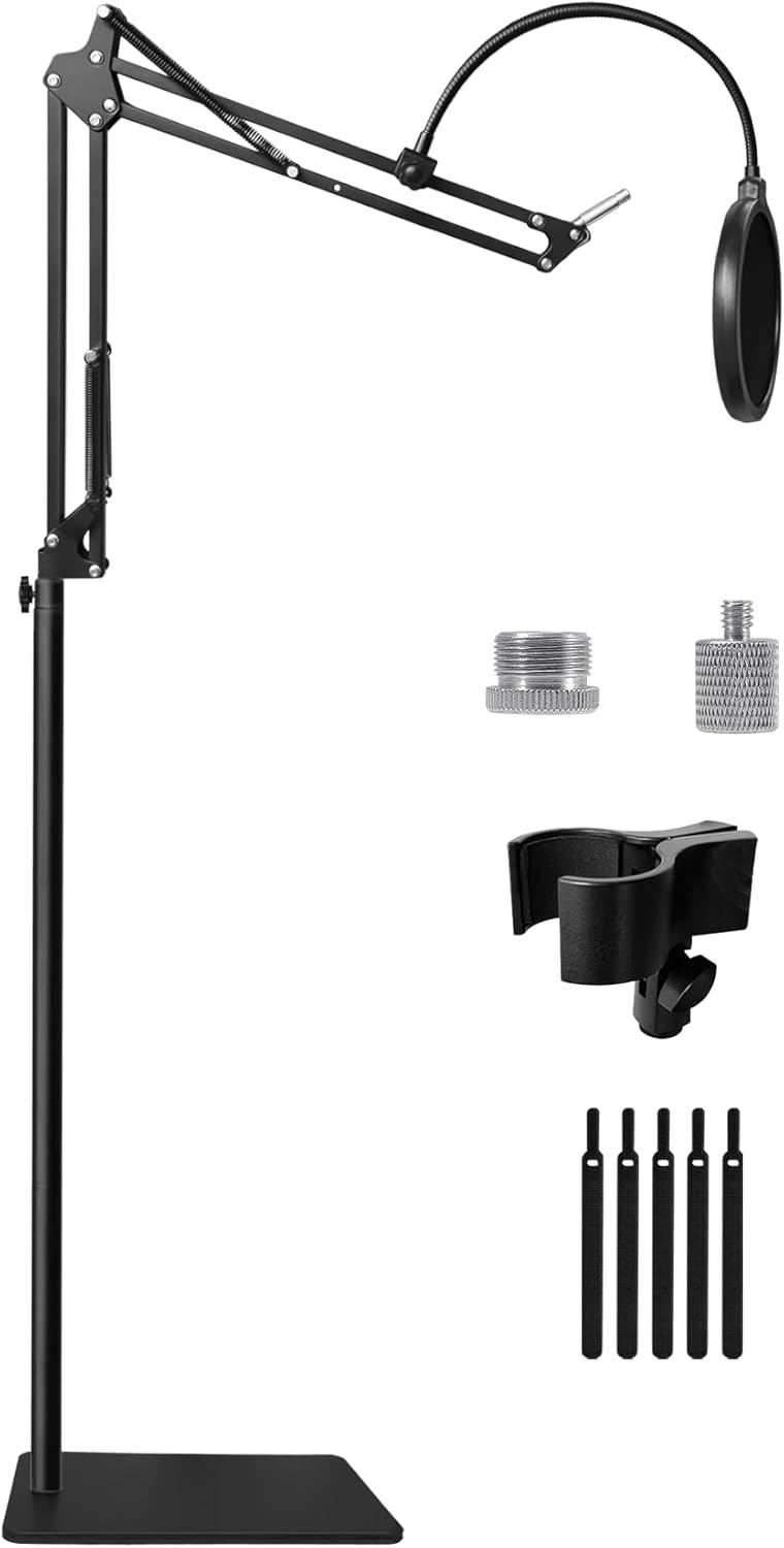 Soporte de micrófono de piso para Blue Yeti, Yeti Nano, Snowball, HyperX QuadCast y más micrófono, soporte de brazo de suspensión ajustable con