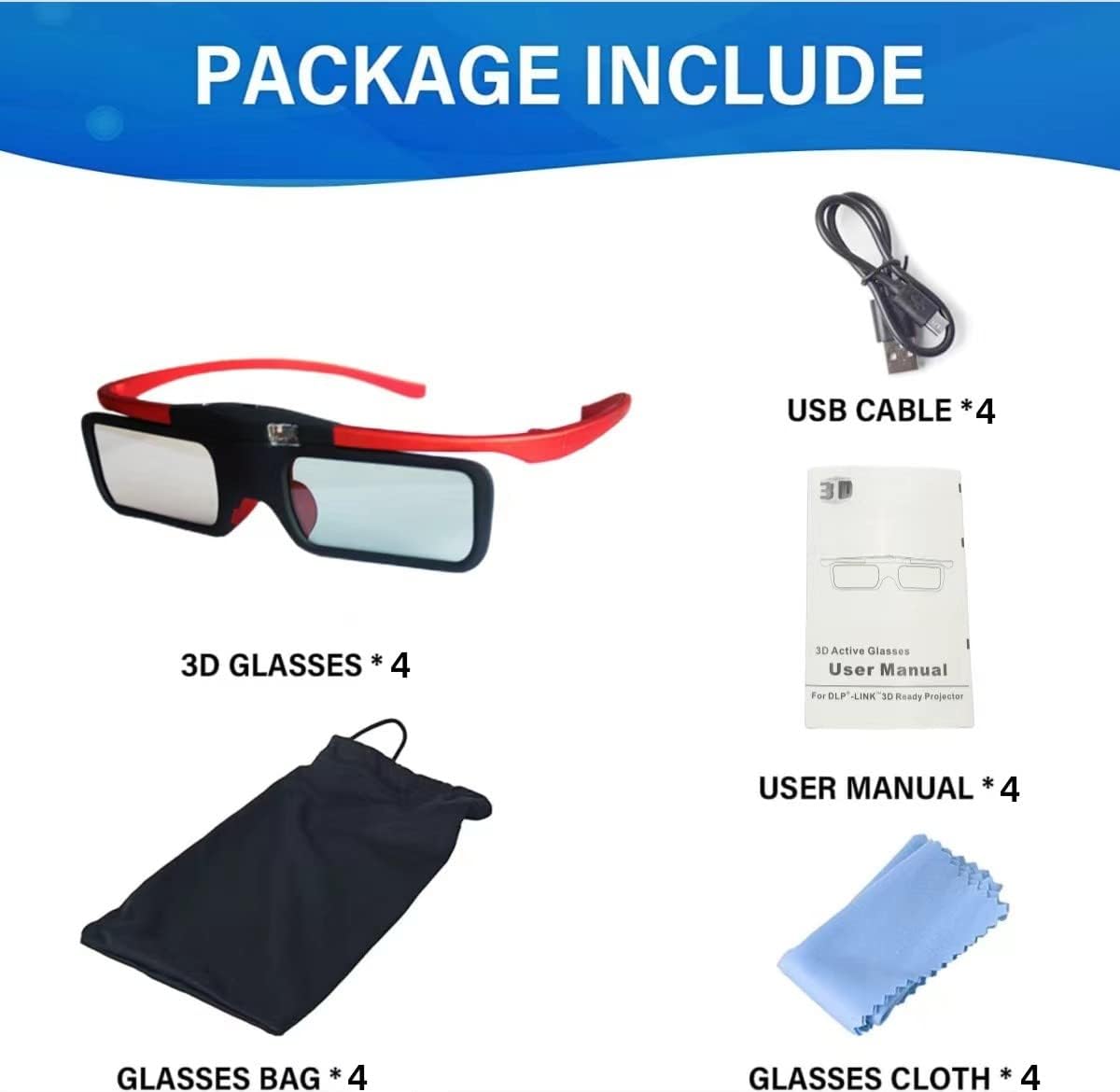 ylymes YLY300M-4-144HZ DLP Link – Gafas 3D recargables con obturador activo para proyectores BENQ, OPTOMA, DELL, ACER, VIEWSONIC DLP, no se pueden