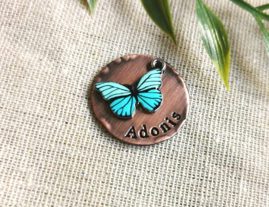 Butterfly Dog Tag, Pet ID Tag, Nature Dog Tag, Dog Tags for Dogs, Hand Stamped Tags, Pet Tag, Cat Tag (1″)