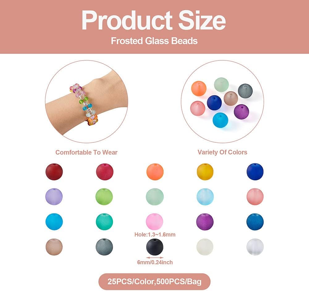 500 cuentas de vidrio esmerilado de 0.236 pulgadas para hacer joyas, 20 colores, cuentas redondas de cristal espaciador para bricolaje, collares,