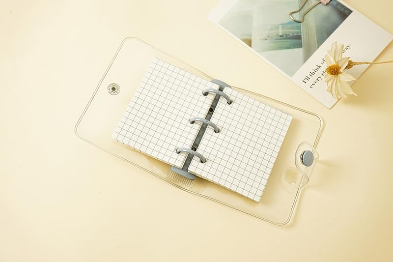 Juego de 2 mini carpetas de 3 anillos transparentes con mini bolsillos interiores de papel, cierre de cuaderno de PVC suave y transparente, carpeta