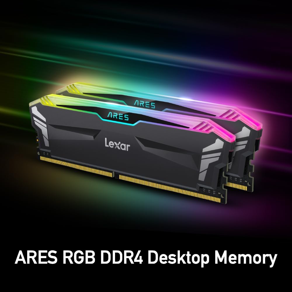 Lexar Memoria de escritorio ARES RGB DDR4 RAM 3600MTs CL18 de 32 GB (2 x 16 GB) compatible con Intel XMP 2.0 y AMD Ryzen, negro (LD4BU016G-R3600GDLA)