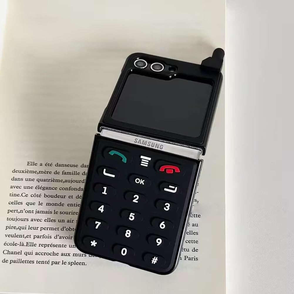 Funda para Galaxy Z Flip 5 para niñas con diseño 3D de policarbonato duro, diseño retro divertido para Samsung Z Flip 5, estilo de teléfono negro,