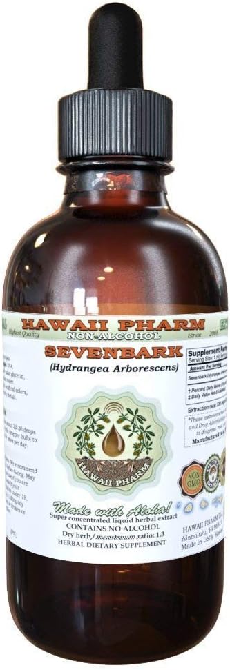 Hawaii Pharm Sevenbark Extracto líquido sin alcohol, Sevenbark (Hydrangea arborescens) Glicerita de raíz seca 4 onzas