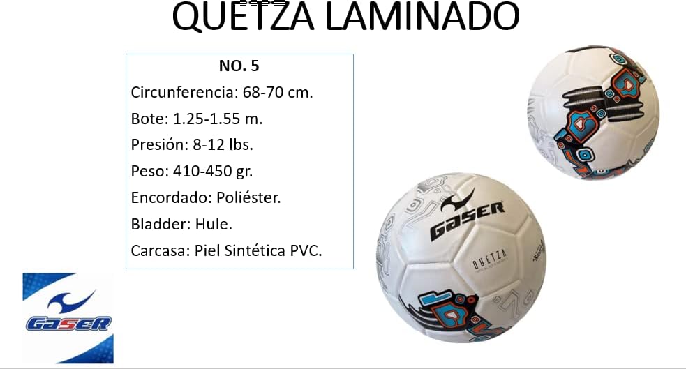 Gaser Balón de fútbol laminado Medidas oficiales No.5 Quetza (azul)