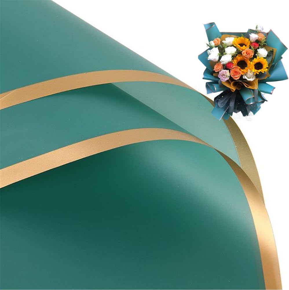 20 hojas de papel de regalo de flores de color puro, con borde dorado, impermeable, para el día de San Valentín, 23 x 23 pulgadas, utilizado para