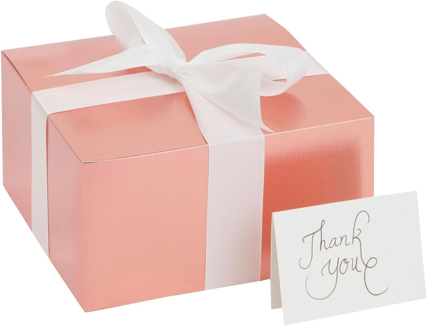 Stockroom Plus Paquete de 10 cajas de regalo de oro rosa con tapas, cinta y tarjetas de felicitación blancas en blanco para regalos, recuerdos (8 x