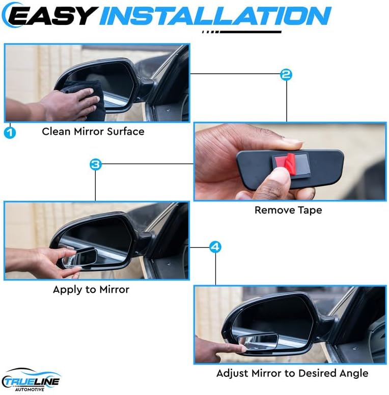 True Line Automotive Paquete de 2 espejos de punto ciego para automóvil, espejo rectangular de punto ciego para automóvil con visión ajustable de