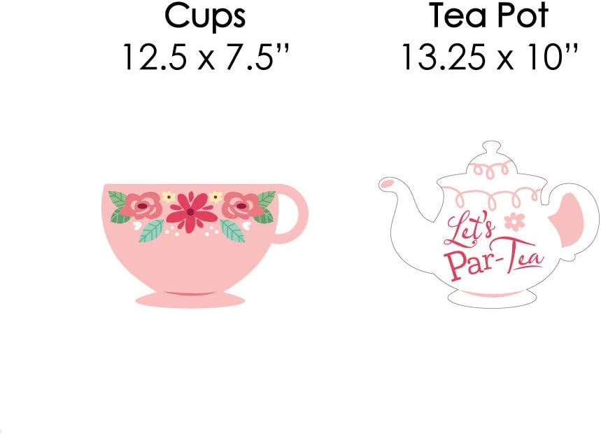 Big Dot of Happiness Floral Let’s Par-Tea – Decoración de césped para tetera y taza de té, decoración de jardín al aire libre para fiesta de té y