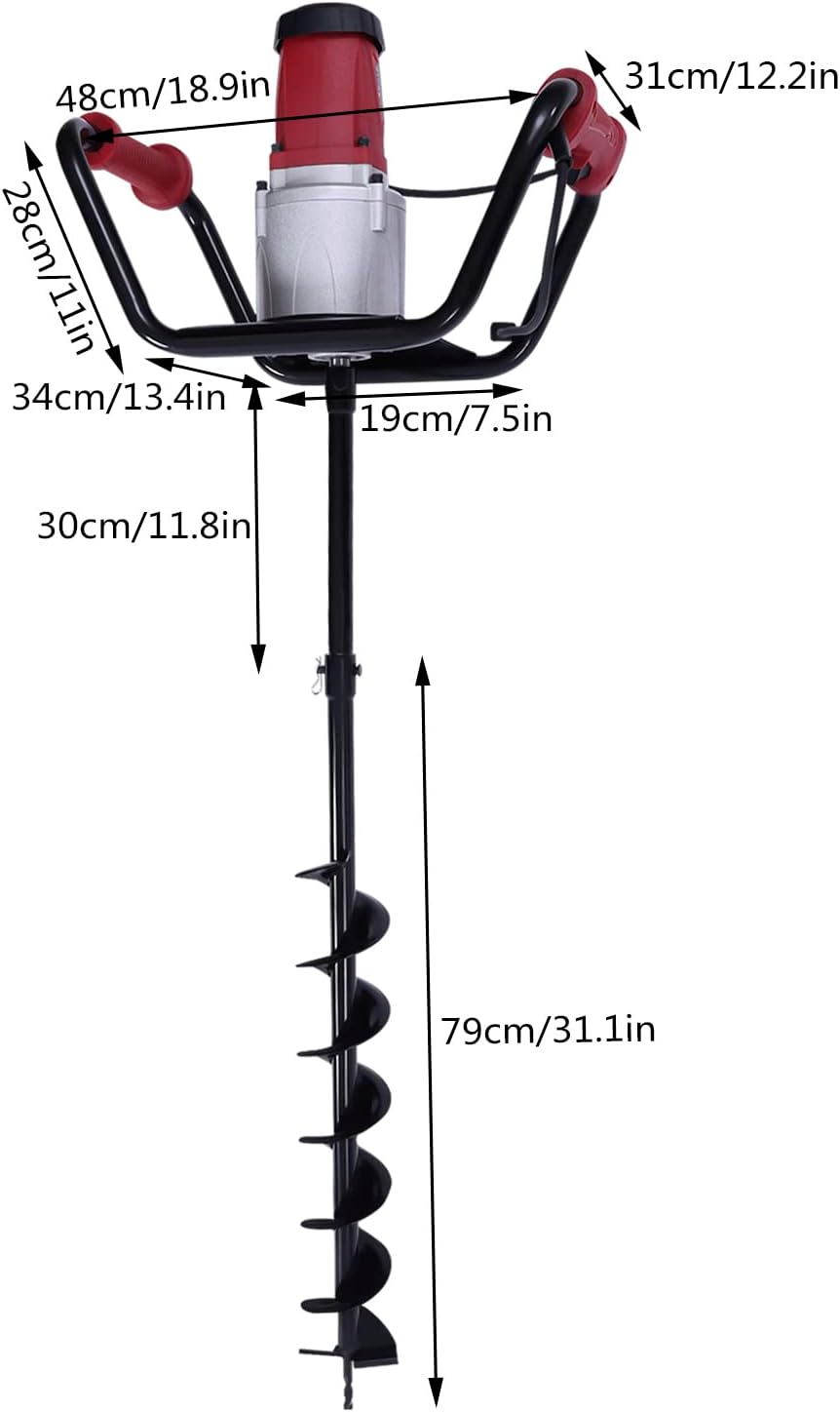 ZERNEIL Máquina eléctrica de 1500 W, perforadora de taladro ajustable de tierra de jardín de 1.6 HP con broca de 4 pulgadas, herramienta de jardín