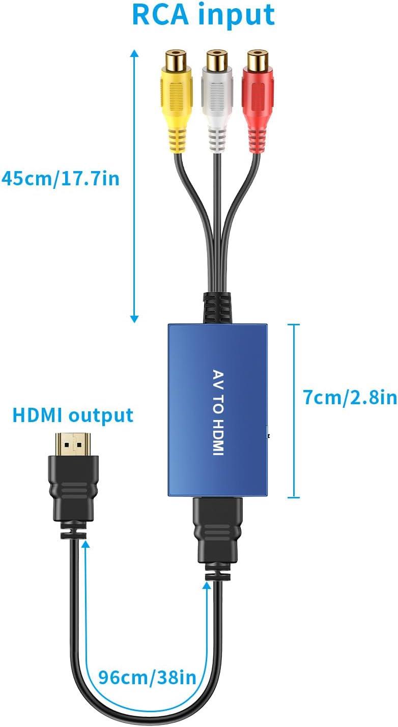 Tengchi Convertidor RCA a HDMI, adaptador compuesto a HDMI, compatible con 1080P PALNTSC compatible con PS one, PS2, PS3, STB, Xbox, VHS, VCR,