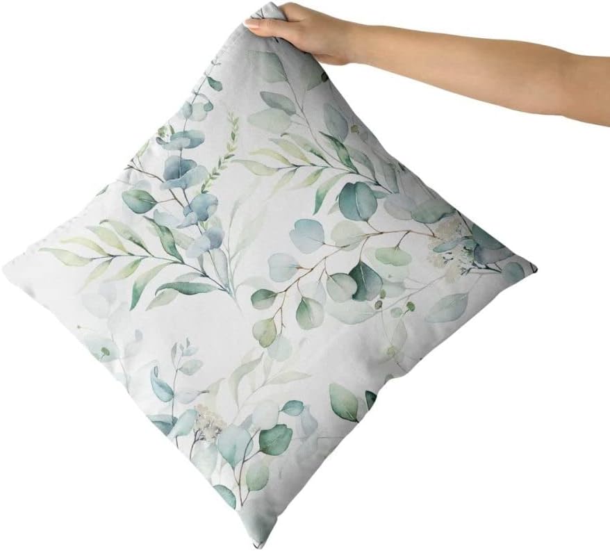 Juego de 2 fundas de almohada de hojas verdes salvia primaveral de 16 x 16 pulgadas, fundas de cojín de acuarela floral de eucalipto, estampado de