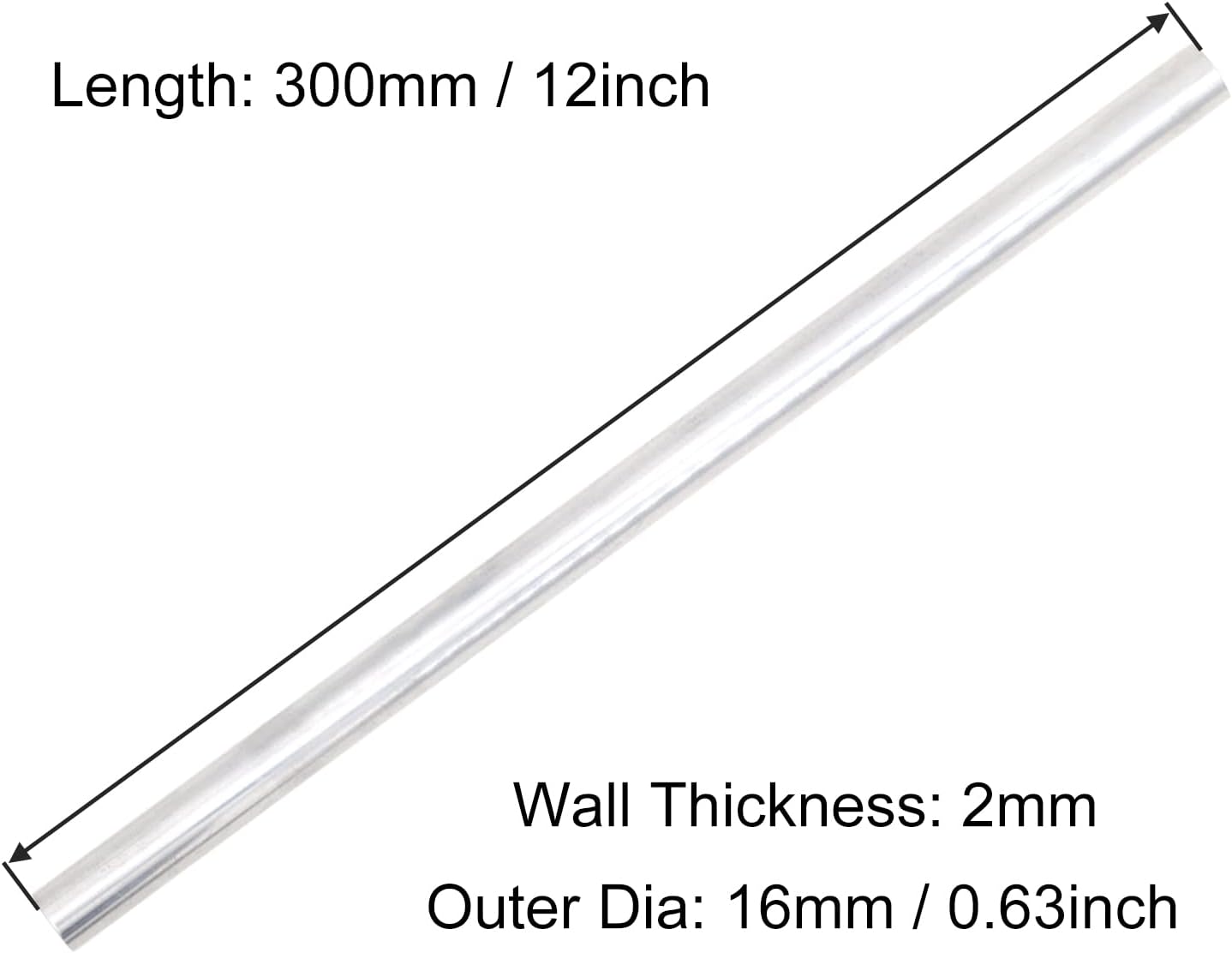 Tubo redondo de aluminio 6063, 0.63 pulgadas de diámetro exterior de 0.079 in de grosor de pared de 11.811 in de longitud, tubo recto de metal sin