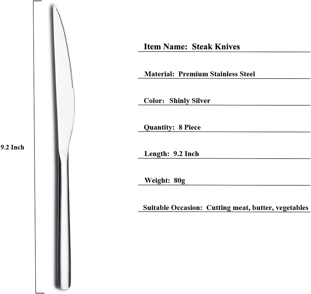 HOMQUEN Cuchillos para carne, juego de 8 cuchillos de carne de acero inoxidable de alta calidad, juegos de cuchillos de carne, cuchillos alemanes