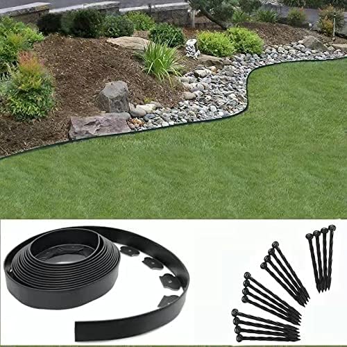 Borde de jardín, borde de paisaje de 80 pies con 100 picos para césped de 2 pulgadas de alto (negro, 80 pies)