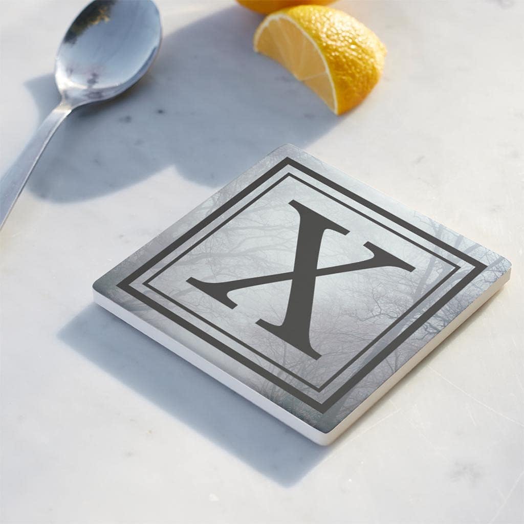 X – Letra del alfabeto de árbol gótico, decoración del hogar Joyride – Posavasos de cerámica individual, cuadrado individual de 4 pulgadas, parte