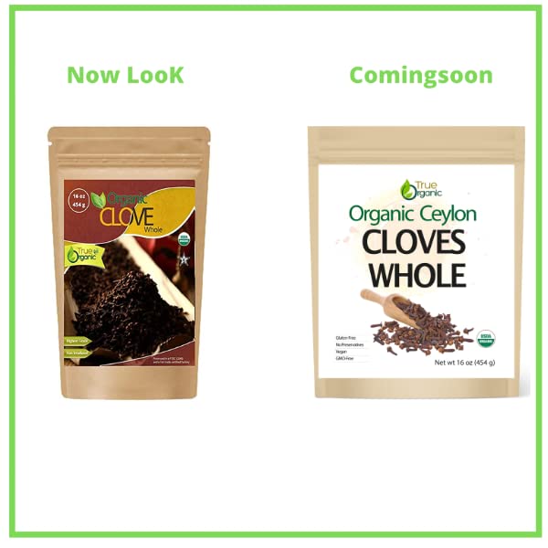 True Organic Clavos enteros de Ceilán, bolsa a granel de 16 onzas, certificado USDA orgánico y Kosher, sin OMG, clavo orgánico fresco, puro Ceilán